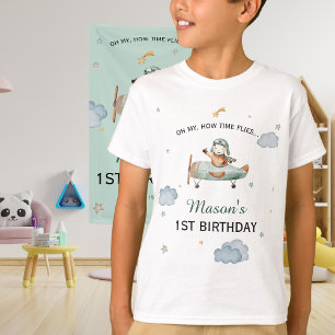 Camiseta Traje de 1º Aniversário Little Pilot Sage Airplane