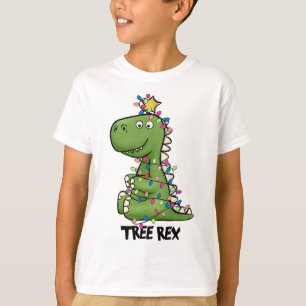 Camiseta Traje de Natal de Dinossauro Tree Rex Roupa de Nat