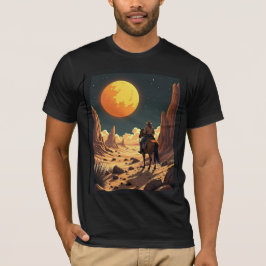 Camiseta Traje de Retro Sunset: Vaqueiro debaixo de uma lua