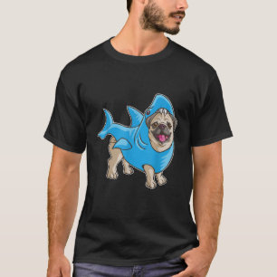 Camiseta Traje de Tubarão Pug Cão Engraçado Presente de Cac