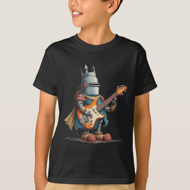 Camiseta Traje engraçado de Cavaleiro Medieval com Guitarra (Frente)