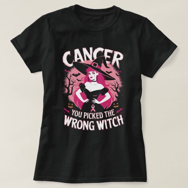 Camiseta Traje Mês de Consciência do cancer, Bruxa Guerreir (Frente do Design)