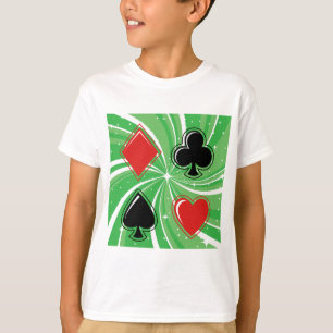 Camiseta Trajes de Cartas Retro Vibrantes Vermelho e Preto