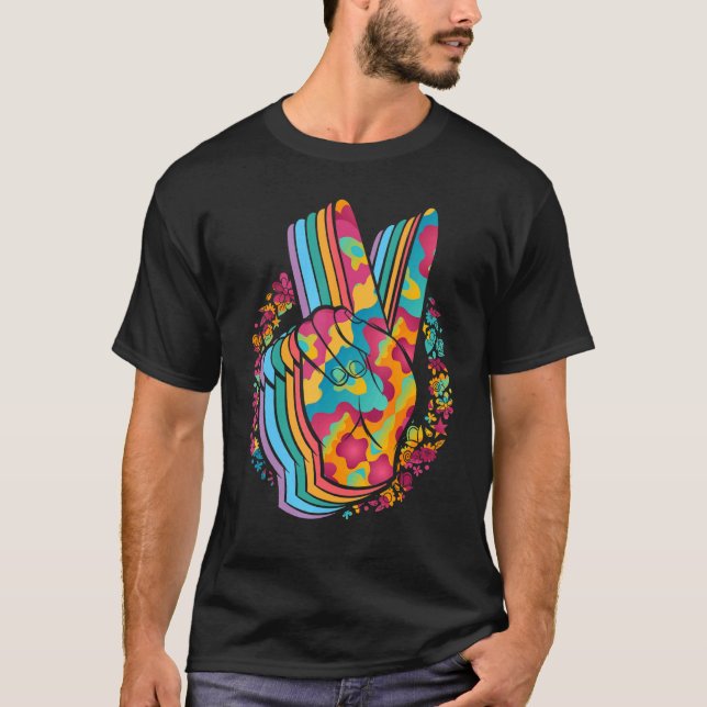 Camiseta Tranquilidade Tie Dye Finger Freedom Hippie Flower (Frente)