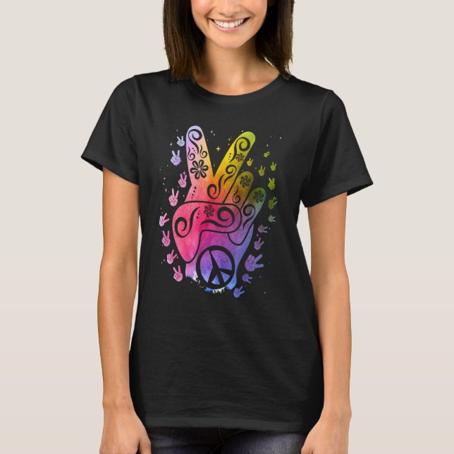 Camiseta Tranquilidade Tie Dye Finger Freedom Hippie Flower (Frente)