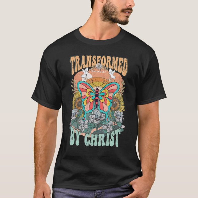 Camiseta Transformed By Christ Retro Butterfly Romans 132 C (Frente)
