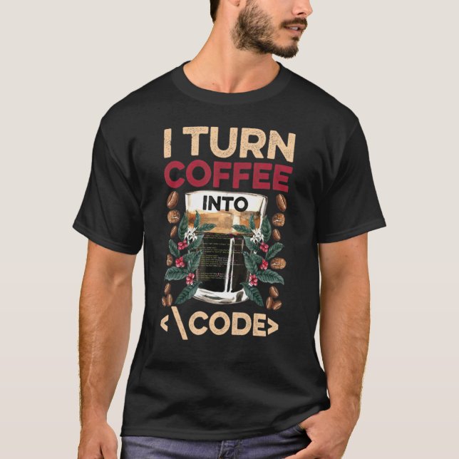 Camiseta Transformo Café Em Codificação De Desenvolvedores  (Frente)