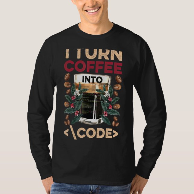 Camiseta Transformo Café Em Codificação De Desenvolvedores  (Frente)