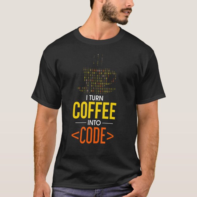 Camiseta Transformo Café Em Programa De Codificação De Geek (Frente)