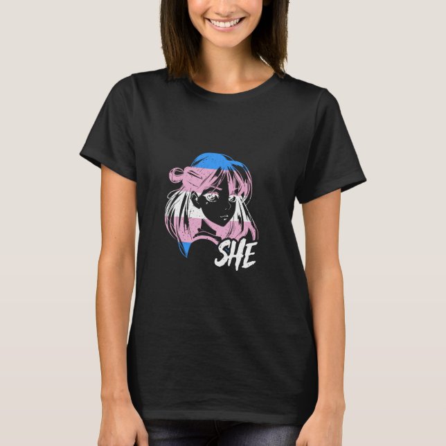 Camiseta Transgender Anime She Transwoman LGBT Trans Flag P (Frente)