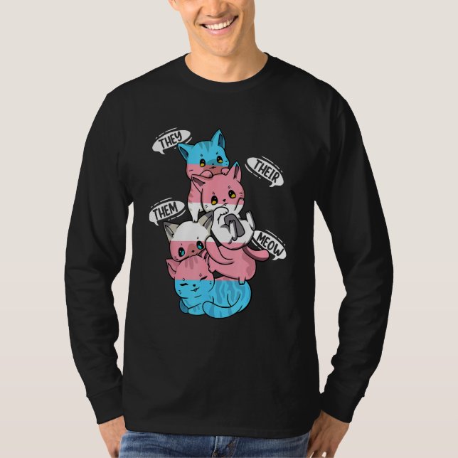 Camiseta Transgender Flag They Their Them Meow  Cat  LGBT 1 (Frente)