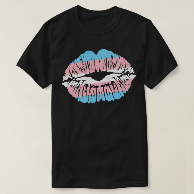 Camiseta Transgender Pride Lips Kiss Trans Flag Transseual  (Frente do Design)