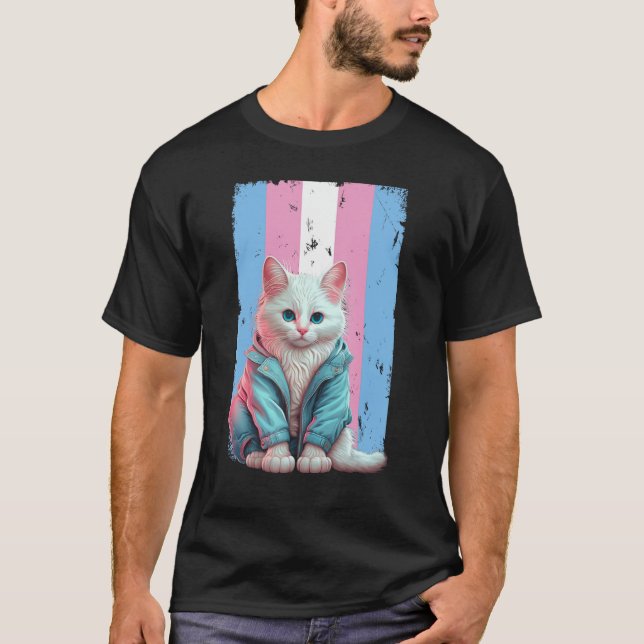 Camiseta Transgênero Cat Trans Sinalizador LGBT Orgulho Tra (Frente)