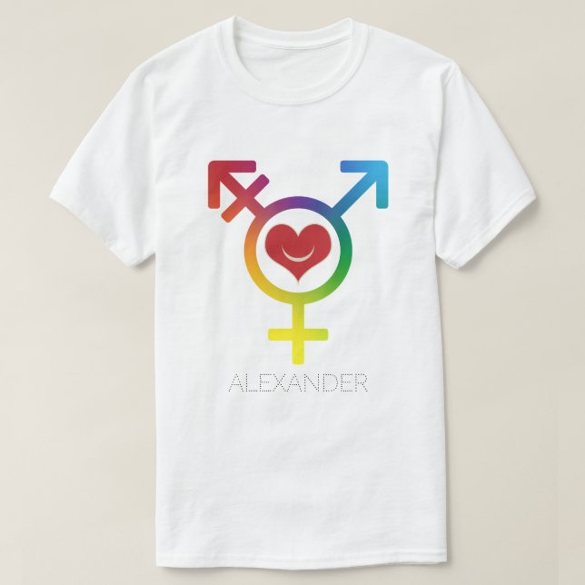 Camiseta Transgênero Rainbow Heart Smile Gay LGBT Personali (Frente do Design)