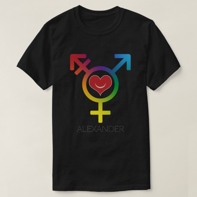 Camiseta Transgênero Rainbow Heart Smiling Gay LGBT Persona (Frente do Design)