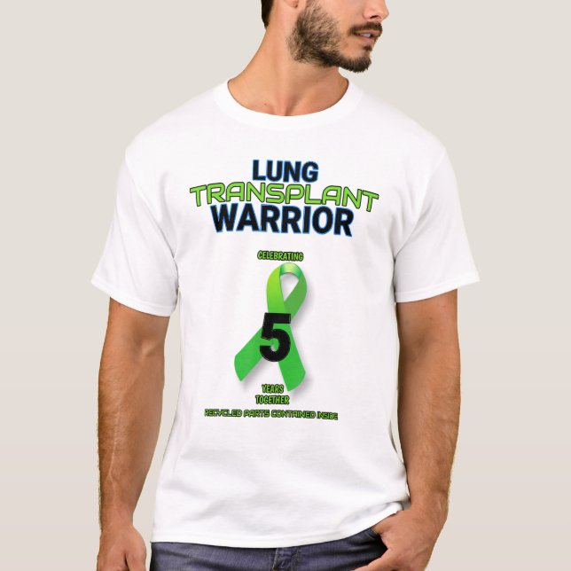 Camiseta Transplante pulmonar 5 anos guerreiro do aniversár (Frente)