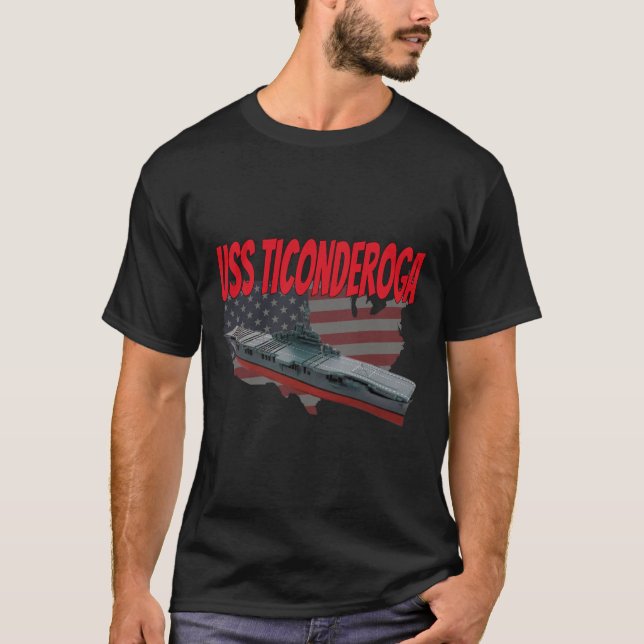 Camiseta Transportadora aérea USS Ticonpeta CV-14 Pai avô (Frente)