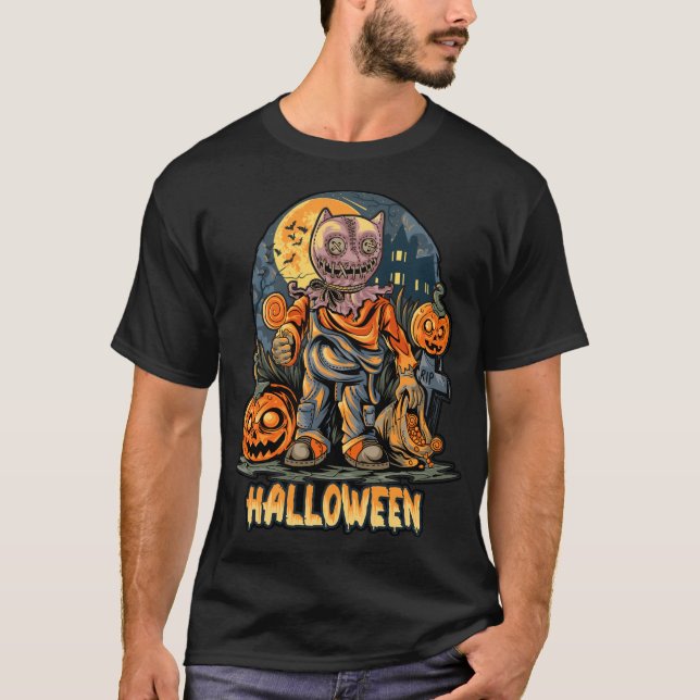 Camiseta Traqueador de Espantalho de Halloween de Spooky-Tr (Frente)