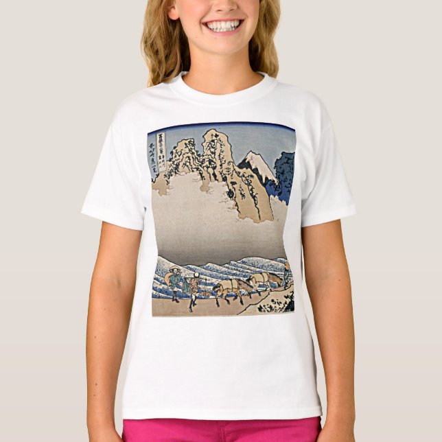 Camiseta Trás da montanha Fuji do rio Minobu Hokusai (Frente)