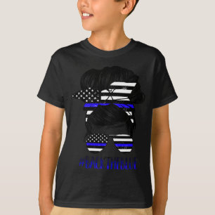 Camiseta Traseira A Roupa Azul Da Polícia Da Linha Azul