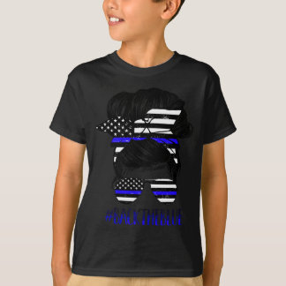 Camiseta Traseira A Roupa Azul Da Polícia Da Linha Azul