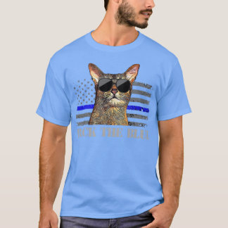 Camiseta Traseira do Gato Azul da Polícia Thin Blue Line Am