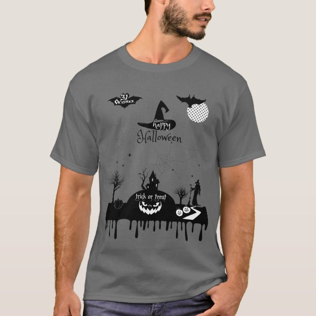 Camiseta Tratamento de Decoração de Halloween ou Monstro de (Frente)