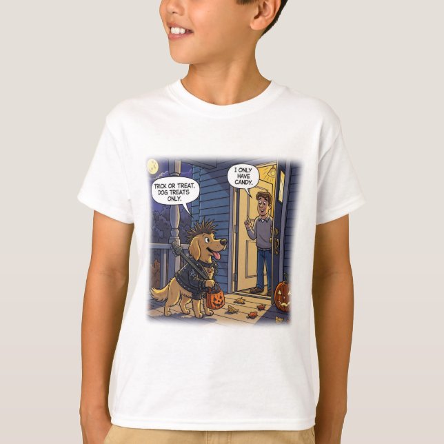 Camiseta Tratamentos Engraçados Do ouro Retriever Halloween (Frente)
