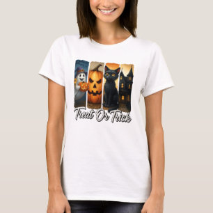 Camiseta Tratar ou Trick Halloween Black Cat