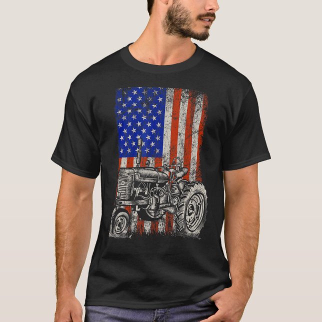 Camiseta Trator American Flag Patriotic Farmer Quarto (Frente)