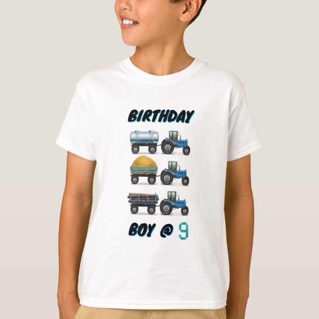 Camiseta Trator Birthday Boy às 9 (Frente)