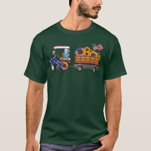 Camiseta Trator Carregando Girassol 4 de julho Fl americano