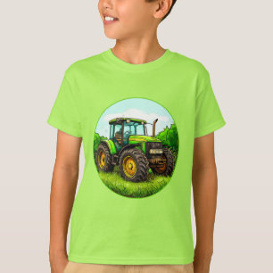 Camiseta Trator de Agricultura Verde em um Campo Gramado