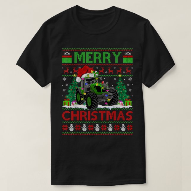 Camiseta Trator Lover Xmas Tree Ugly Papais noeis Trator Ch (Frente do Design)