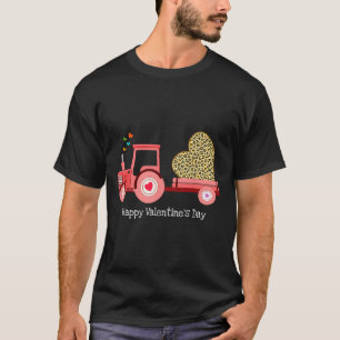 Camiseta Trator Rosa Doce Com Coração de Leopardo Feliz Dia
