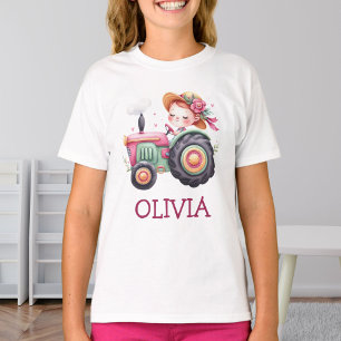 Camiseta Trator Rosa Fofo Personalizado para Meninas