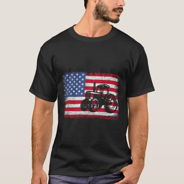 Camiseta Tratores agrícolas Bandeira dos EUA Presente Patri (Frente)