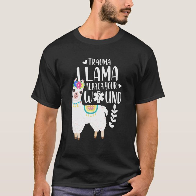 Camiseta Trauma Llama Alpaca Sua Enfermeira EMS Presente (Frente)