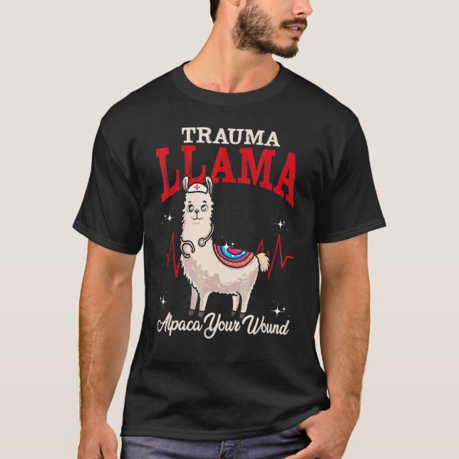 Camiseta Trauma Llama Alpaca Sua Profissão Médica Ferida (Frente)