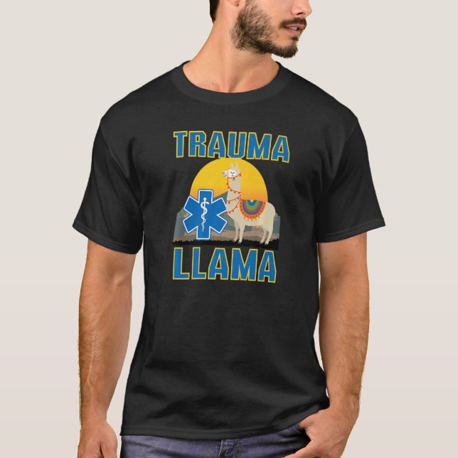 Camiseta Trauma Llama Aniversário Homens Mulheres Crianças  (Frente)