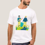 Camiseta Travel friends adventure Illustration.<br><div class="desc">A colorful illustration of two friends traveling together with a suitcase and map. Perfect for travel lovers, friendship themes, and adventure designs.</div>