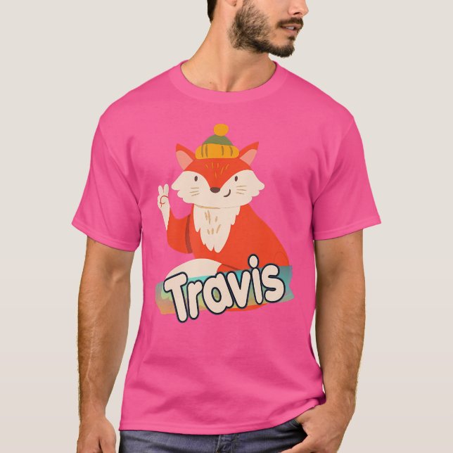 Camiseta Travis Cute Boy Name Com Raposa Legal (Frente)
