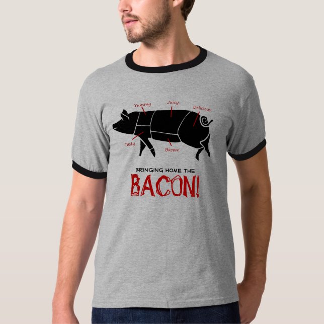 Camiseta Trazendo em casa o BACON!  Carta engraçada do (Frente)