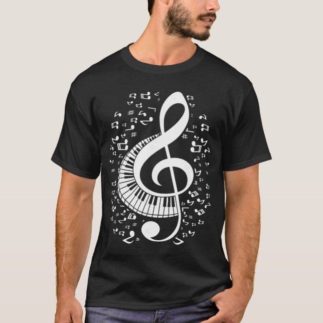 Camiseta Treble Clef Keyboard Classical Music Notes Pianist (Frente)
