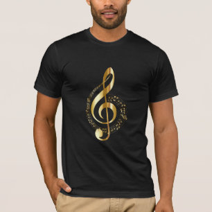 Camiseta Treble Clef Music Notes em T-Shirt Dourada