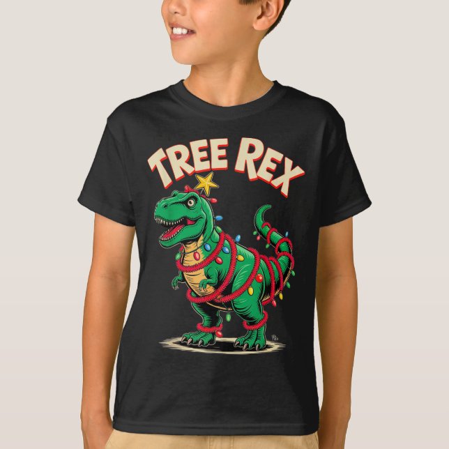 Camiseta Tree Rex Christmas Costume T-rex Dinosaur Xmas Lig (Frente)