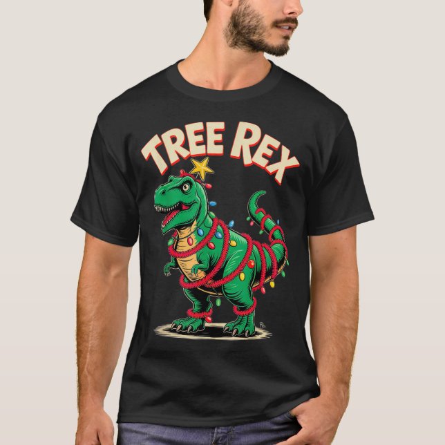Camiseta Tree Rex Christmas Costume T-rex Dinosaur Xmas Lig (Frente)