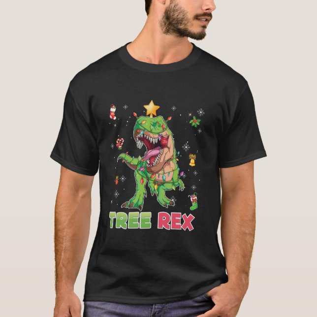 Camiseta Tree Rex Christmas Dinosaur T Rex Light Tree Sweat (Frente)