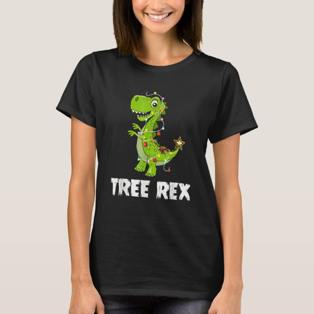 Camiseta Tree Rex Dinosaur Christmas Costume Xmas Tree Ligh (Frente)