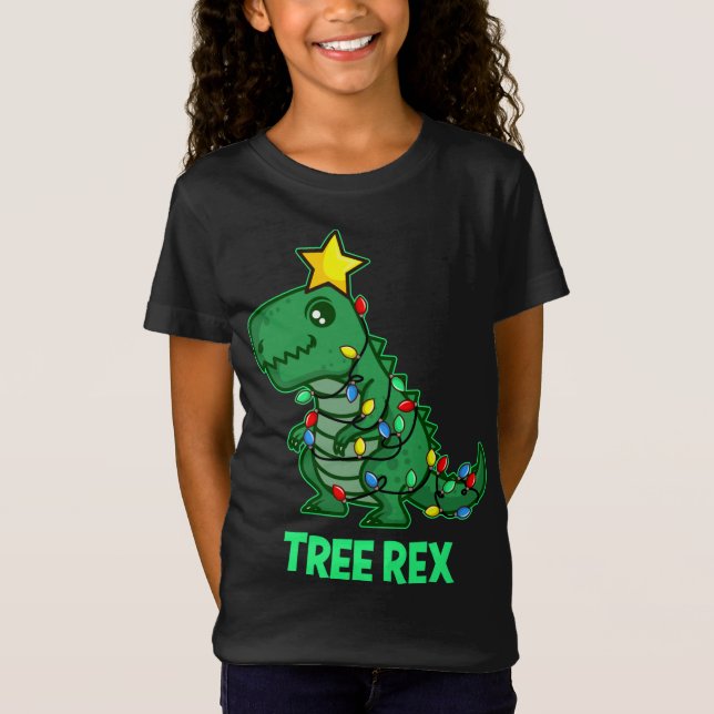 Camiseta Tree Rex Funny Cute Retro Christmas Dino (Frente)